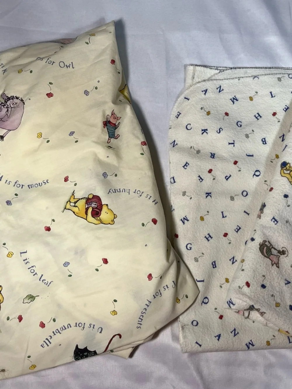 Vintage 1998 Disney Classic Pooh Crib Fitted Sheet 3pc Set ABC Blanket